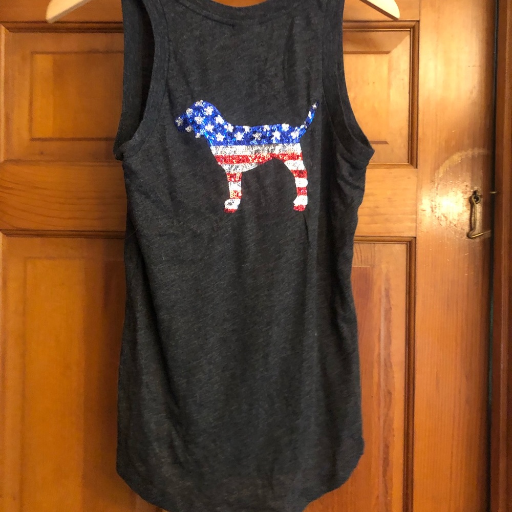 PINK Victoria's Secret Black Tank Top with Patriotic Dog Design